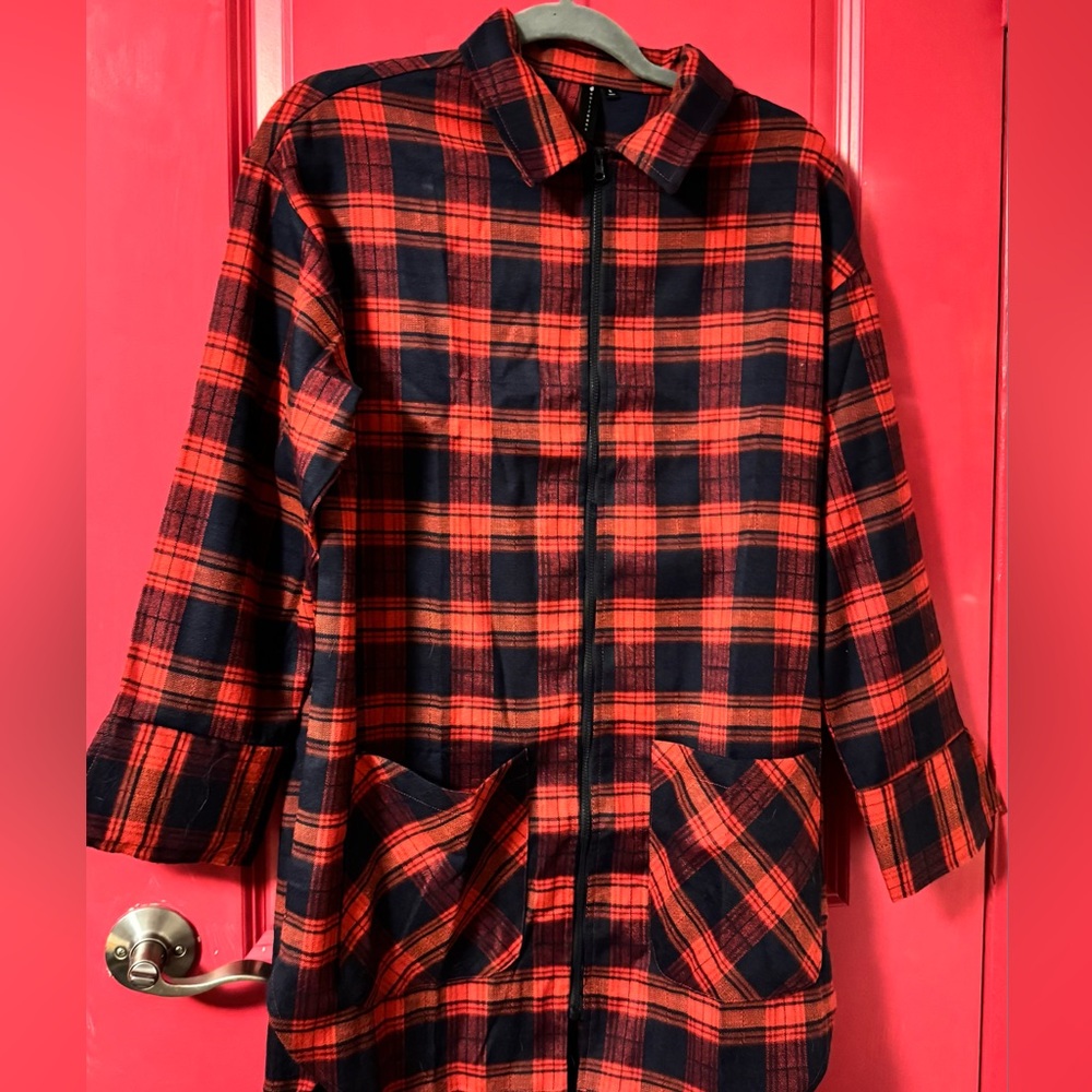 Jeanswest Red & Navy Plaid Zip-Front Shirt -